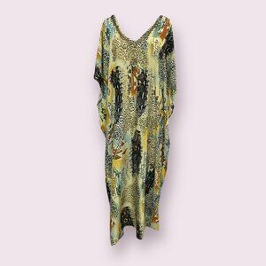 Nefertiti Collection Boho Tribal Caftan Dress One Size Leopard Print Festival